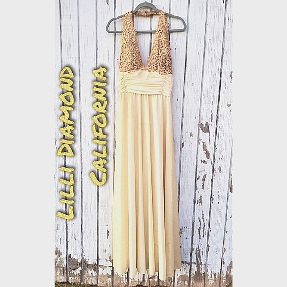 Lilli Diamond California Formal Wedding Halter dress gown Vintage